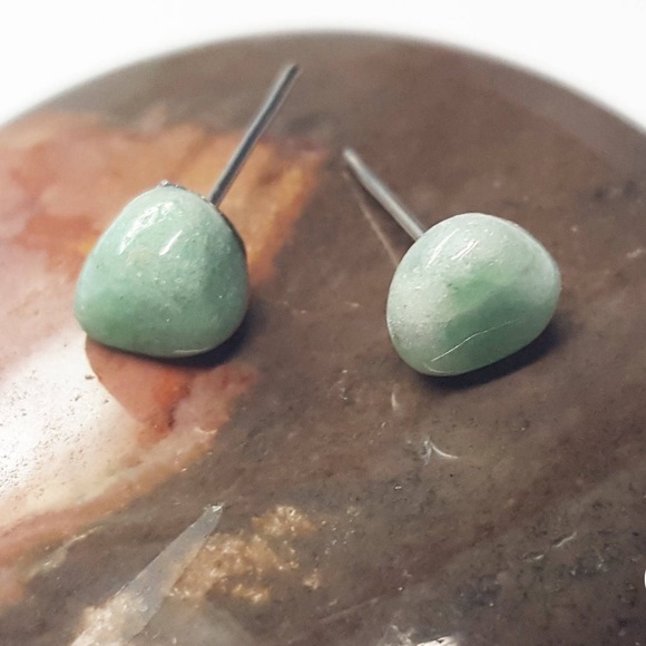 🆕 Handmade Raw Jade Sterling Silver Stud Earrings - Picture 8 of 14